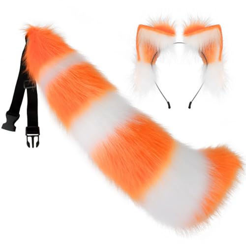 URFEDA Katzenohren Haarreif Fuchs Wolf ohren Stirnband Haarnadel Anime Katze Cosplay Niedlich Haarschmuck Kunstpelz Fuchs Wolf Kostüm Katze Schwanz Kostüme Schwanz Cosplay Plüsch Kunstpelz Tail von URFEDA