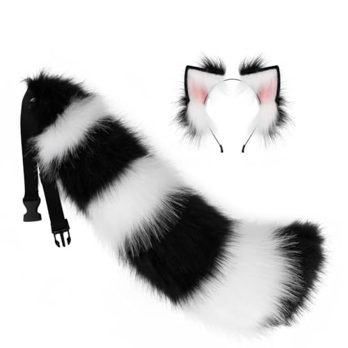 URFEDA Katzenohren Haarreif Fuchs Wolf ohren Stirnband Haarnadel Anime Katze Cosplay Niedlich Haarschmuck Kunstpelz Fuchs Wolf Kostüm Katze Schwanz Kostüme Schwanz Cosplay Plüsch Kunstpelz Tail von URFEDA