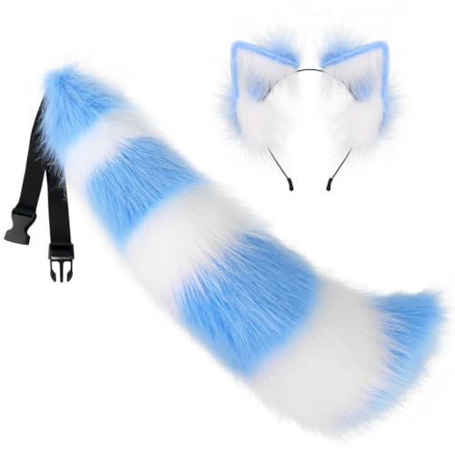 URFEDA Katzenohren Haarreif Fuchs Wolf ohren Stirnband Haarnadel Anime Katze Cosplay Niedlich Haarschmuck Kunstpelz Fuchs Wolf Kostüm Katze Schwanz Kostüme Schwanz Cosplay Plüsch Kunstpelz Tail von URFEDA