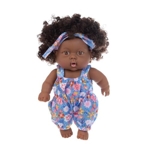 URFEDA New Born Baby Puppe Schwarze Puppe 12 Zoll Lebensechten Reborn Baby Babypuppe Afrikanische Puppe Mit Lockigem Haar Puppenspielzeug Babypuppen Im Kleid für Kinder Mode Spielpuppe Kinder Mädchen von URFEDA