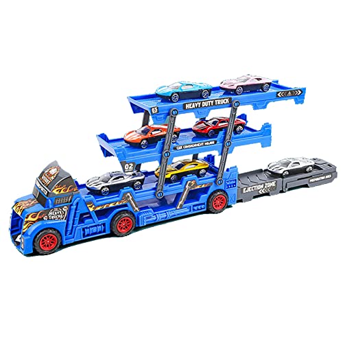 URFEDA Transport LKW Spielzeug, Autotransporter Spielzeug Transporter Spielzeugauto Träger Truck Set mit 6 Stück Mini Auto Kindergeburtstag Geschenk für Kinder 3-12 Jahre Blau, HYDS03-00708 von URFEDA