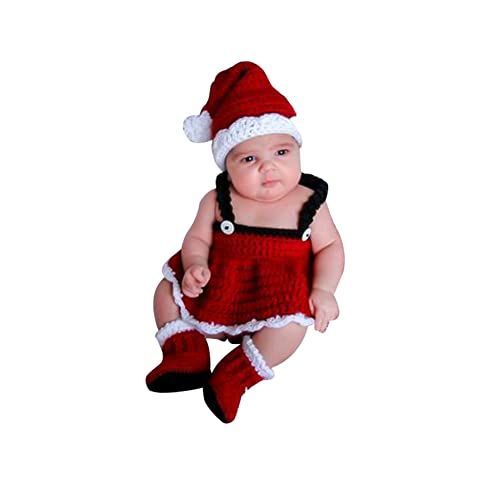 URFEDA Weihnachten Baby Neugeborene Fotokleidung, Niedlich Baby Stricken Kostüme Fotografie Requisiten, Baby Mädchen Jungen Fotoshooting Accessoires, Baby Foto Requisiten Outfits für 0-6 Monate, Rot von URFEDA