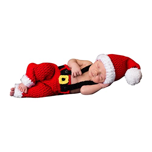 URFEDA Weihnachten Baby Neugeborene Fotokleidung, Niedlich Baby Stricken Kostüme Fotografie Requisiten, Baby Mädchen Jungen Fotoshooting Accessoires, Baby Foto Requisiten Outfits für 0-6 monate, Rot von URFEDA