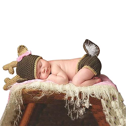 URFEDA Weihnachten Baby Neugeborene Fotokleidung, Niedlich Baby Stricken Kostüme Fotografie Requisiten, Baby Mädchen Jungen Fotoshooting Accessoires, Baby Foto Requisiten Outfits für 0-6 monate, Khaki von URFEDA