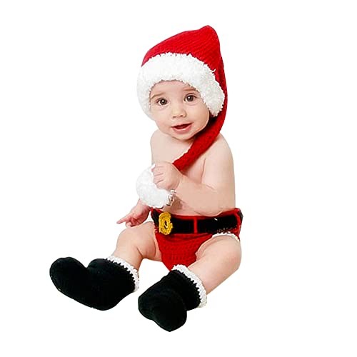 URFEDA Weihnachten Baby Neugeborene Fotokleidung, Niedlich Baby Stricken Kostüme Fotografie Requisiten, Baby Mädchen Jungen Fotoshooting Accessoires, Baby Foto Requisiten Outfits für 0-6 monate, Rot von URFEDA