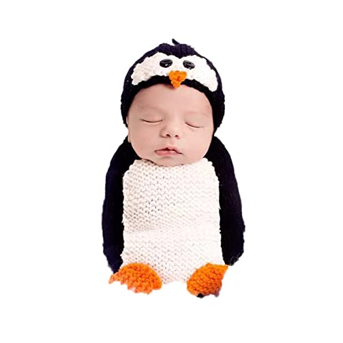 Weihnachten Baby Neugeborene Fotokleidung, Niedlich Baby Stricken Kostüme Fotografie Requisiten, Baby Mädchen Jungen Fotoshooting Accessoires, Baby Foto Requisiten Outfits für 0-6 monate, Pinguin von URFEDA