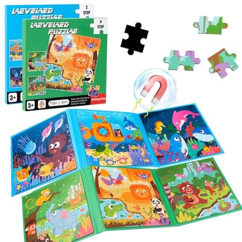 URHRHU 2 Pack Magnetspiel Puzzle 123 Teilige Magnetpuzzle Spielzeug, Beschäftigung für Kinder im Flugzeug und Autofahrt, Kinderpuzzle Reisespiele Kinder ab 3 4 5 6 Jahre (Ozean und Wald Thema) von URHRHU