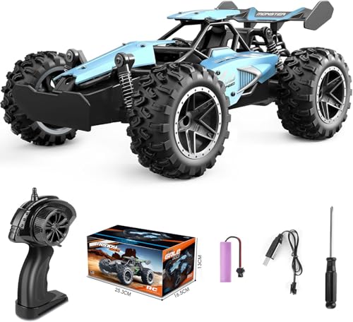 URMATRIX Ferngesteuertes Auto, 2,4 GHz 1:18 Proportional 2WD 20+ km/h Hobby Offroad Monster RC Truck, blau Geländegängig Spielzeug Geschenk von URMATRIX