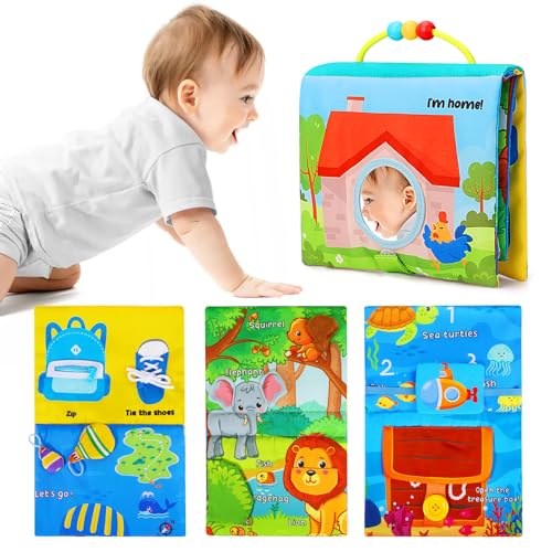 URMYWO stoffbuch baby, Baby Spiegel Spielzeug mit Knisterbuch, Baby Spielzeug ab 0 3 6 12 Monate,baby buch fühlbuch bücher baby kinderwagen spielzeug quiet book Geschenk für Jungen Mädchen von URMYWO