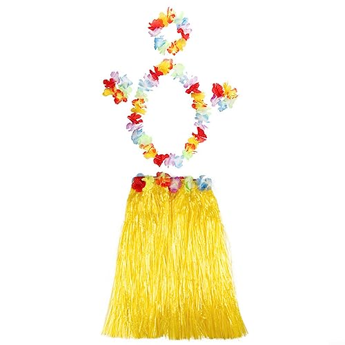URPIZY Hawaiianische Leis-Party-Dekorationen, Hawaii-Kostüm, Hula-Kostüm, Grasrock, Blumengirlande, tropische Dekoration für Party, Strand, Tanzaufführungen (gelb), 5 Stück von URPIZY