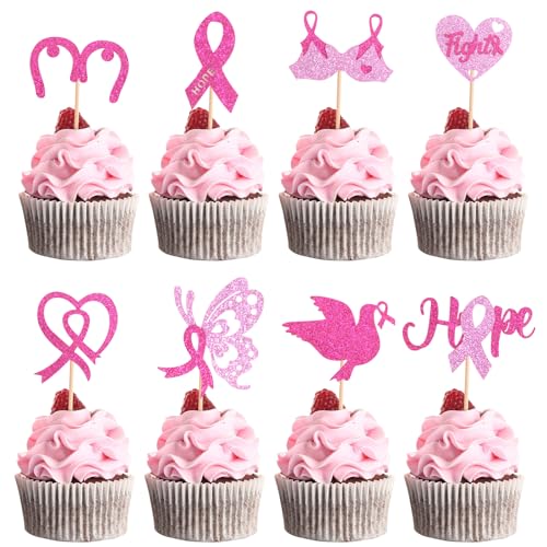 URROMA Cupcake-Aufsätze, 32 Stück, "Love Breast" ist der Schlüssel zu "Save Breast", dekorative Kuchenspieße, Liebesbrust-Tag-Kuchenscheiben, Eiscreme-Aufsätze, Zubehör von URROMA