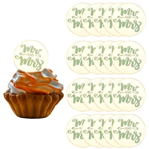 URROMA Cupcake-Topper für Hochzeiten, goldfarben, Acryl, 30 Stück, rund, Mr.&Mrs. Kuchenscheiben, Spiegel-Acryl, Kuchenspieße, Dessert-Eiscreme-Aufsätze, Zubehör von URROMA