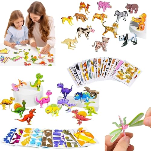 URWEIGH 2024 Pädagogisches 3D-Cartoon-Puzzle, 25-teiliges Pädagogisches 3D-Cartoon-Puzzle, Ally Pocket 3D-Puzzles, 3D-Puzzles Für Kinder, 3D-Puzzles, Cartoon-Lernspielzeug (Dinosaurier+Tier) von URWEIGH