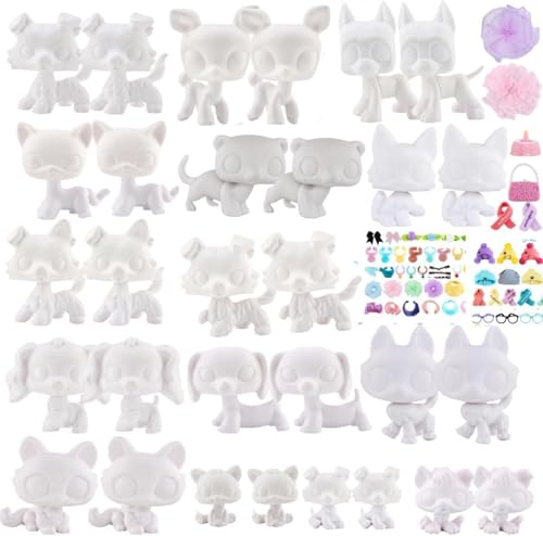 Custom Figure White Base, 30 Stück Husky Great Dane Collie Dachshund Dog Puppy Kurzhaarkatze Kitten DIY Paint Blank Molds Compitable with LPS von URYZLTXMV