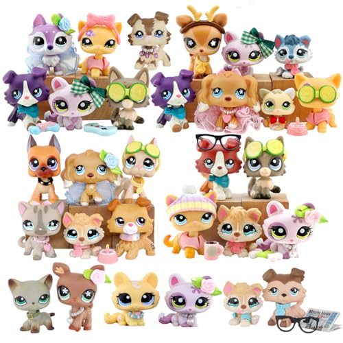 Mini LPS Pet Toys Random 5 Haustiere und 15 Zubehörteile, Spielzeug für Kleintiere, Schäferhund, niedlich, kurzes Haar, Katze, großer Dänischer Cocker von URYZLTXMV