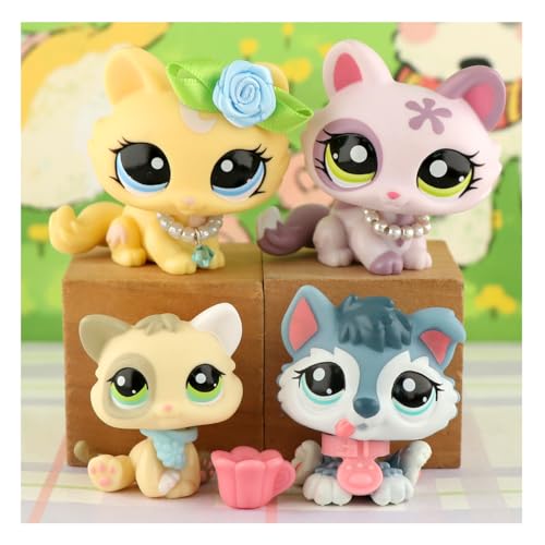 Mini Pet Shop Lps Cat Dog Set 4 Stück Crouching Cat and Baby Husky with Zubehör von URYZLTXMV