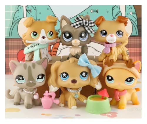 Mini Pet Shop Lps Toys Set 6 Stück Collie and Wolfcat Shorts Hair Cat and Cocker Spaniel Dog with Accessories von URYZLTXMV