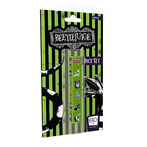 Beetlejuice Dice Set | Collectible d6 Dice Featuring Beetlejuice Characters - Andy and Barbara Maitland; Sandwom; Beetlejuice Sign; and Book of The Dead | Officially Licensed 6-Sided Dice von USAopoly