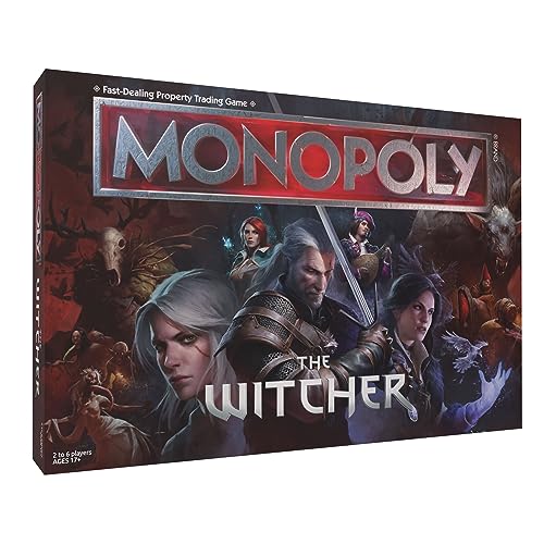 Monopoly The Witcher | Spielen Sie als Kristallschädel, flammendes Buch, Kaer Morhen, Laute und mehr, offiziell Lizenziertes Sammelspiel basierend auf beliebten Videospiel-Franchise von USAopoly