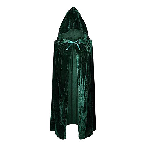 Esoes Samt Umhang mit Kapuze Halloween Kostüm Cape Wizard Cosplay Outfit Mantel Satin Karneval Halloween Weihnachten Kostüm Für Erwachsene 14+ Jahr Kinder Cosplay Outfit (Grün) von Esoes