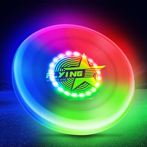 USMEI Led Frisbe-e Leuchtend, Ultimate Frisbe-e mit 7 Dynamische Modi, 7 Farben, Wiederaufladbar Blink Frisbe-escheibe, Wasserdicht Wurfspielzeug Frisbe-e für Kinder und Erwachsene,175g von USMEI