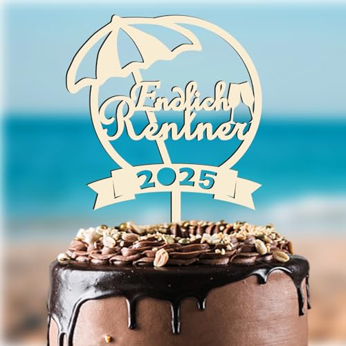 Cake Topper für Endlich Rentner 2025, Holz Tortendeko, Rentner-Party-Kuchen-Dekoration Partyzubehör, Retired Theme Tortendeko von UTEFIF