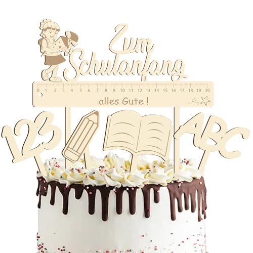 Einschulung Cake-Topper – Zum Schulanfang alles Gute, Schulkind Deko Geschenk Tortendeko Cake Topper, Für Mädchen Schulanfang Party Deko von UTEFIF