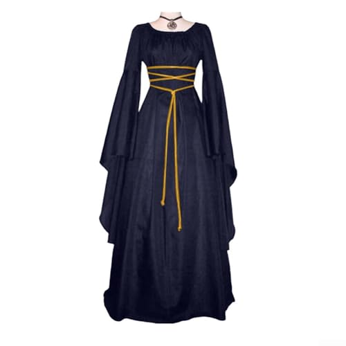 Gothic Vintage-Kleid für Damen, langärmelig, quadratischer Ausschnitt, Cosplay-Kostüm (2XL, Dunkelblau) von UTTASU