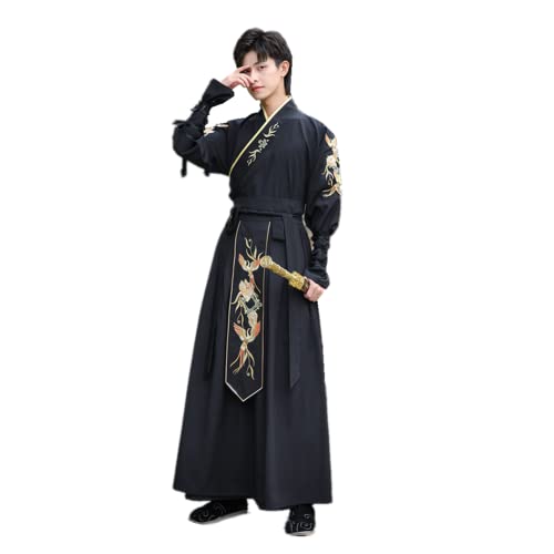 Traditionelle chinesische Drachenkunst Hanfu Herren altes chinesisches Kleid Weihnachten Party Cosplay Outfits, Schwarz, XL von UU BEN