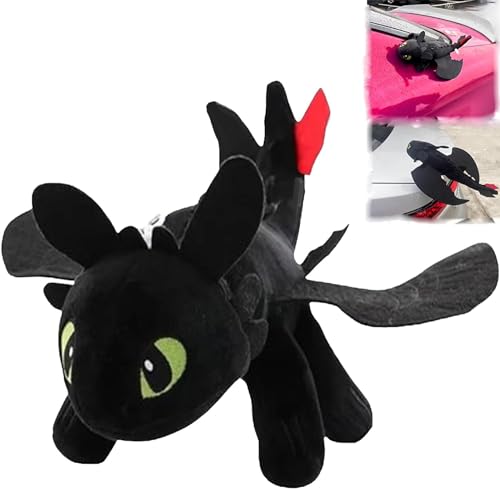 Dragon Plüschpuppe Black, Zahnlose Kleine Drachen Plüsch Spielzeug Puppe Mit Saugnäpfen, Verwendet Für Helm, Auto, Motorrad Dach Schiebedach Dekoratio (Schwarz,20cm) von UUIVIRS