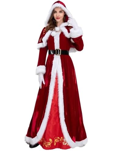 UUOCMBGR Weihnachtsmannkostüm Plus Size Deluxe Samt Erwachsene Weihnachten Cosplay Anzug Paar Weihnachtsmann Tücher Kostüm Weihnachten Uniform Anzug for Männer Frauen Santa Claus(L,Women) von UUOCMBGR