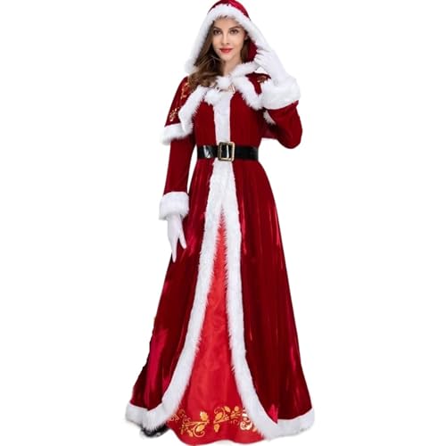 UUOCMBGR Weihnachtsmannkostüm Weihnachten Santa Claus Cosplay Kostüm Rot Samt Dame Elegante Lange Kleid Weihnachten Karneval Party Neue Jahr Leistung for Mann Frau Santa Claus(2XL,Woman 2) von UUOCMBGR