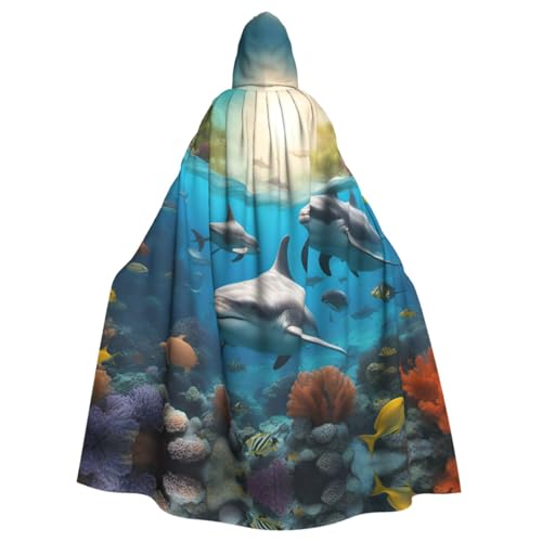 UVBDF Dolphins Sea Turtle Shark Octopus Coral Halloween Umhang Kapuzenumhang Cosplay Kostüm Erwachsene Robe Umhang für Damen und Herren von UVBDF