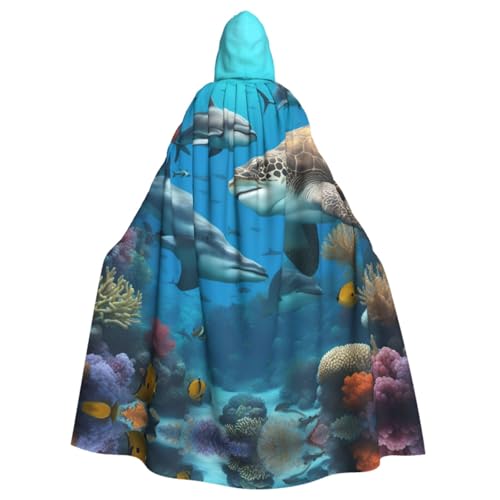 UVBDF Dolphins Shark Coral Reef Halloween Umhang Kapuzenumhang Cosplay Kostüm Erwachsene Robe Umhang für Damen und Herren von UVBDF