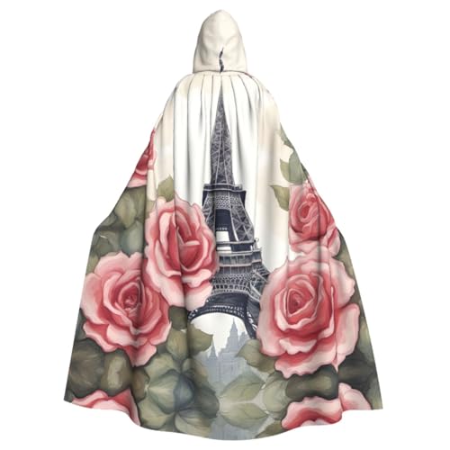 UVBDF Eiffelturm Rose Blume Halloween Umhang Kapuzenumhang Cosplay Kostüm Erwachsene Robe Umhang für Damen und Herren von UVBDF