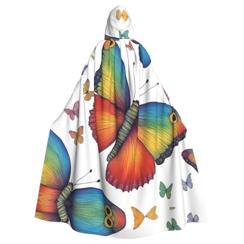 UVBDF Regenbogen-Schmetterling-Halloween-Umhang, Kapuzenumhang, Cosplay-Kostüm, Erwachsenen-Robe, Umhang für Damen und Herren von UVBDF