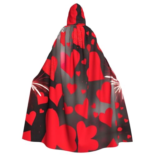 UVBDF Rote Herzen Feuerwerk Halloween Umhang Kapuzenumhang Cosplay Kostüm Erwachsene Robe Umhang für Damen und Herren von UVBDF