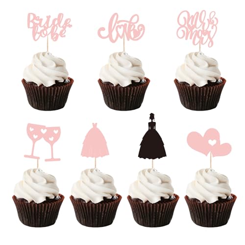 24 Stück Hochzeit Cupcake Toppers Glitter Party Cupcake Toppers Diamant Ring Herz Kuchen Picks für Hochzeit Verlobung Party Kuchen Dekorationen von UVTQSSP