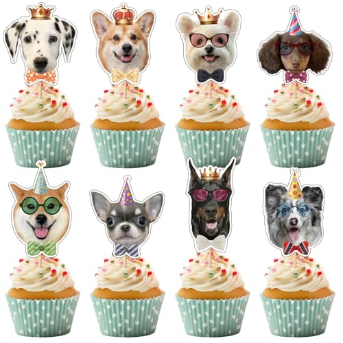 32 Stück Hund Geburtstag Cupcake Topper Hunde Muffin Deko Geburtstag für Mädchen Junge Cake Topper Set, Dog Theme Cupcake Toppers für Party Dekoration von UVTQSSP