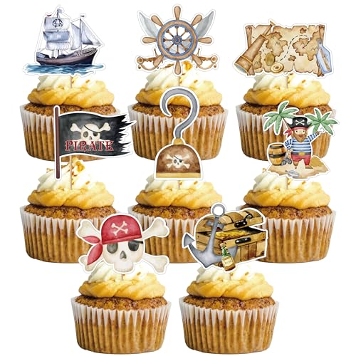 32 Stück Piraten Kuchen Deko Piraten Tortendeko Piraten Thema Party Dekoration Piraten Muffin Deko für Piratenparty Kindergeburtstag Muffin Deko Junge Kuchen Deko Geburtstag von UVTQSSP