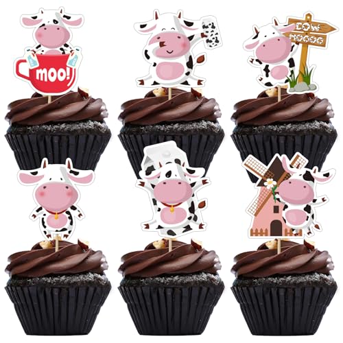 36 Stück Cupcake Topper Milchkuh Kuh Kuchenaufsätze Bauernhof Thema Geburtstags für Baby Shower Kuh Bauernhof Tier Zoo Themen Kinder Jungen Mädchen Geburtstag Party von UVTQSSP