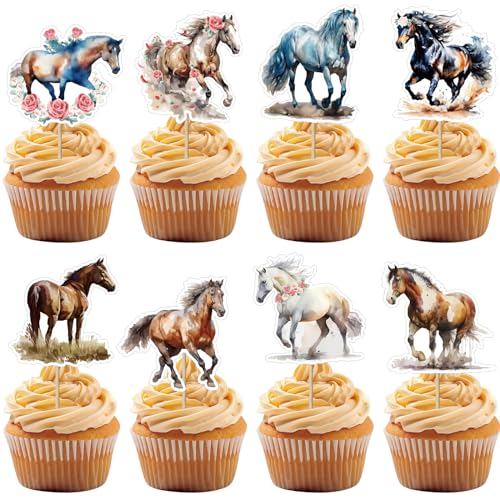 36 Stück Pferde Cupcake Topper Pferde Geburtstagsdeko Tortendeko Pferd Tier-Cupcake-Picks Party-Dekoration für Pferderennen-Partys Geburtstagsfeiern zum Thema Pferderennen von UVTQSSP