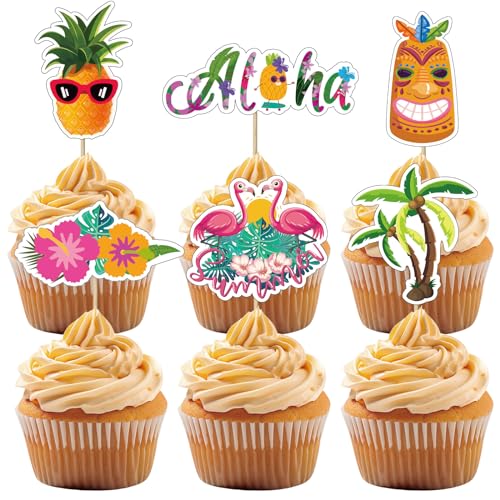 36 Stück Sommer Pool Cupcake Topper, Sommer Thema Kuchen Deko für Hawaii Beach Pool Party Zubehör: Aloha, Flamingos, Kokosnussbaum, Ananas, usw von UVTQSSP