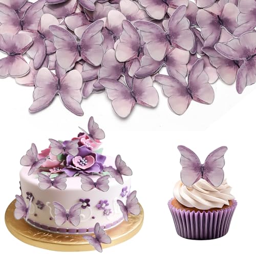 48 Stück Essbare Schmetterling Cupcake Topper - Farbverlauf Violett Butterfly Kuchen Topper für Hochzeit Baby Dusche Geburtstag Kuchen Dekorationen (Farbverlauf Violett) von UVTQSSP