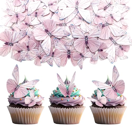 72 Stück Essbare 3D Schmetterling Cupcake Topper, Schmetterlinge Tortendeko für Butterfly Party Hochzeit Baby Dusche Geburtstag, Violett von UVTQSSP