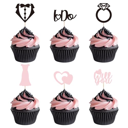 UVTQSSP 24 PCS Hochzeit Cupcake Toppers Glitter Party Cupcake Toppers Diamant Ring Herz Kuchen Picks für Hochzeit Verlobung Party Kuchen Dekorationen von UVTQSSP