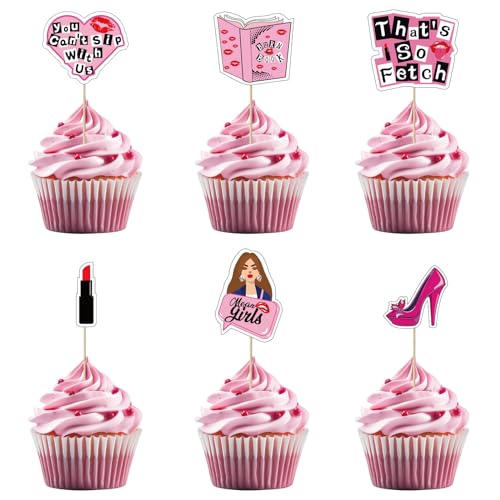 36 Stück Rosa Dessert Cupcake Topper, Mean Girls Thema, So Fetch Lippe Dekor, Perfekt für TV-Show Nacht Mädchen Versammlung Partei Dekoration von UVTQSSP