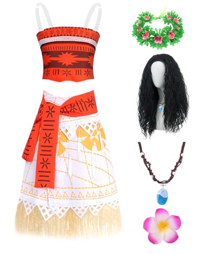 Prinzessin moana Kostüm Kinder Ozean vaiana Kostüm Mädchen Prinzessin Kleid für Faschingskostüme Geburtstagsfeier Dress Up mit Zubehör für Karneval Halloween UX012L von UWXOZO