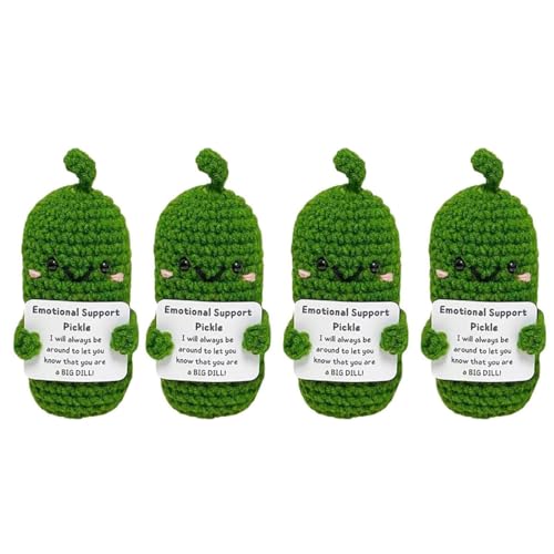 UYOE 2023 Handmade Emotional Support Pickled Cucumber Gift, Cute Handwoven Ornaments,Crochet Support Pickles Wooden Base Ornament for Office Desk,Christmas Knitting Doll Ornament Gift (C4) von UYOE