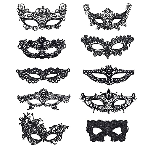 UYUYong 10 Stück Maskerade Maske Damen Elegant Venezianische Maske Sexy Schwarz Spitze Maske für Valentinstag Halloween Karnevalsparty Maskerade Party Cosplay von UYUYong